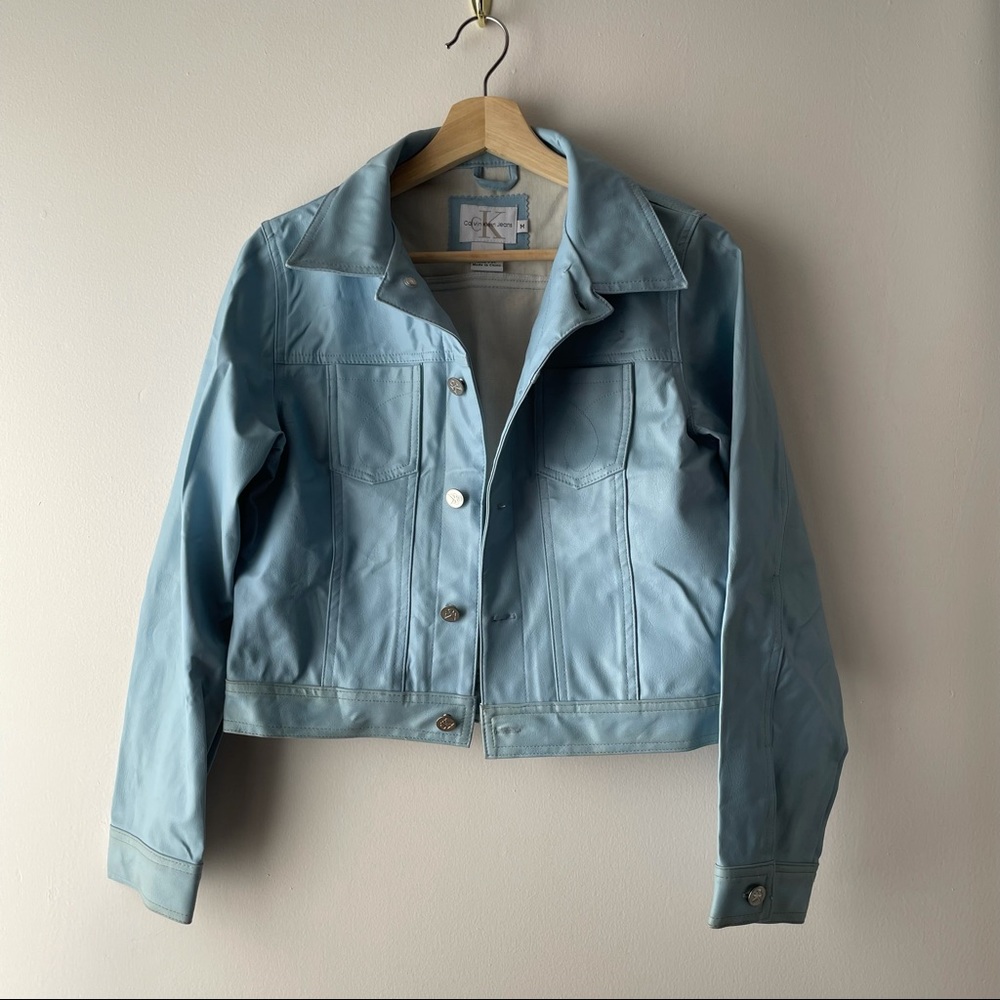CALVIN KLEIN FAUX LEATHER SKY BABY BLUE JACKET